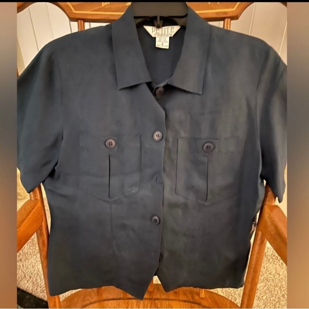 Vintage Petite Sophisticate Women’s Button Up Blouse SILK/LINEN BLEND size 8